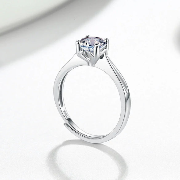 Geometric Moissanite Ring In 925 Sterling Silver With Four Claw Setting Electroplated Adjustable Open Band For Women