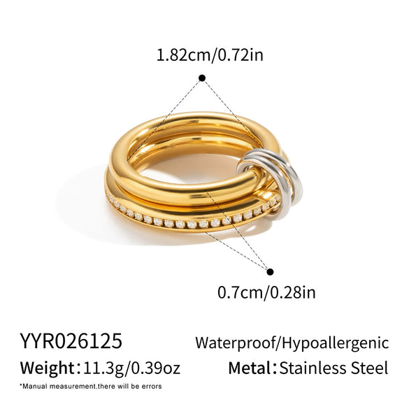 Geometric Multilayer Stackable Stainless Steel Ring With Goldplated Vacuum Electroplated Finish For Unisex Everyday Jewelry