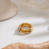 Geometric Multilayer Stackable Stainless Steel Ring With Goldplated Vacuum Electroplated Finish For Unisex Everyday Jewelry