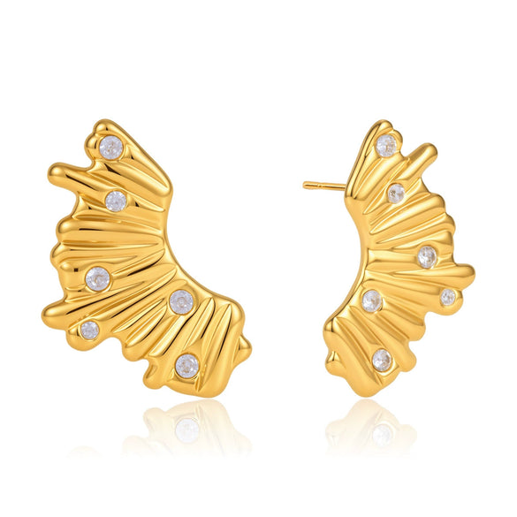 Geometric Multilayer Zirconia Stud Earrings For Women Stainless Steel Titanium Steel With Vacuum Gold Plated Finish