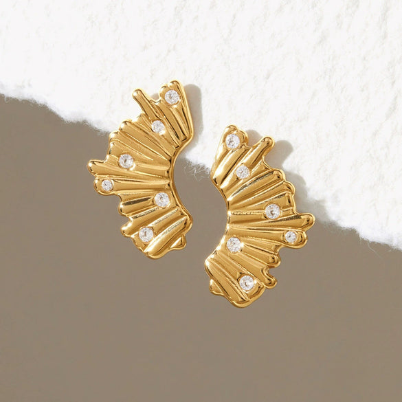 Geometric Multilayer Zirconia Stud Earrings For Women Stainless Steel Titanium Steel With Vacuum Gold Plated Finish