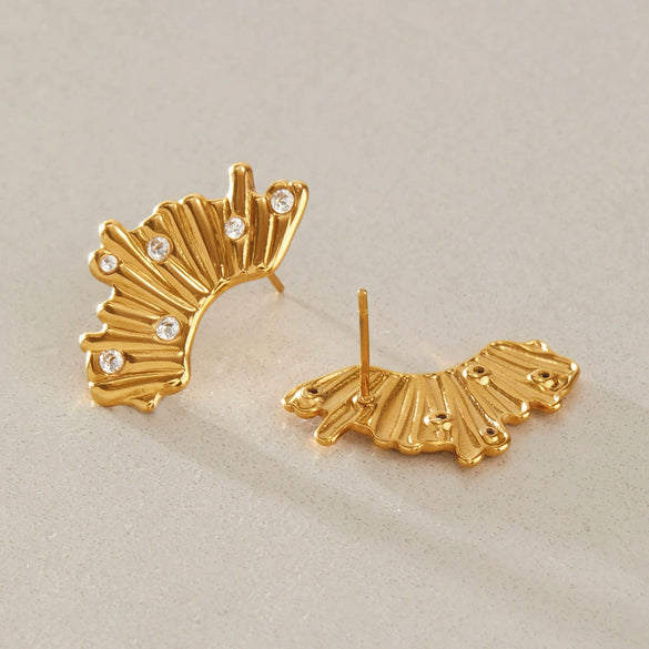 Geometric Multilayer Zirconia Stud Earrings For Women Stainless Steel Titanium Steel With Vacuum Gold Plated Finish