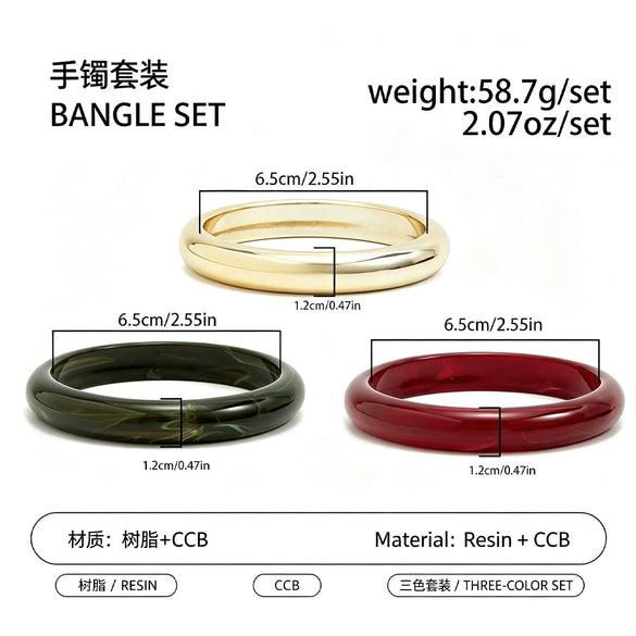 Geometric Ombre Resin Bracelet Set For Women Glossy Circular Stackable Jewelry With Polished Finish