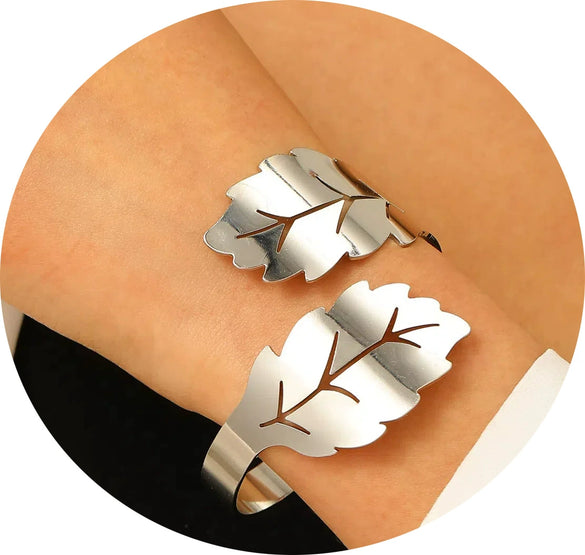 Geometric Opening Leopard Print Alloy Bracelet Ring Twopiece Set Exaggerated Adjustable For Women Electroplated