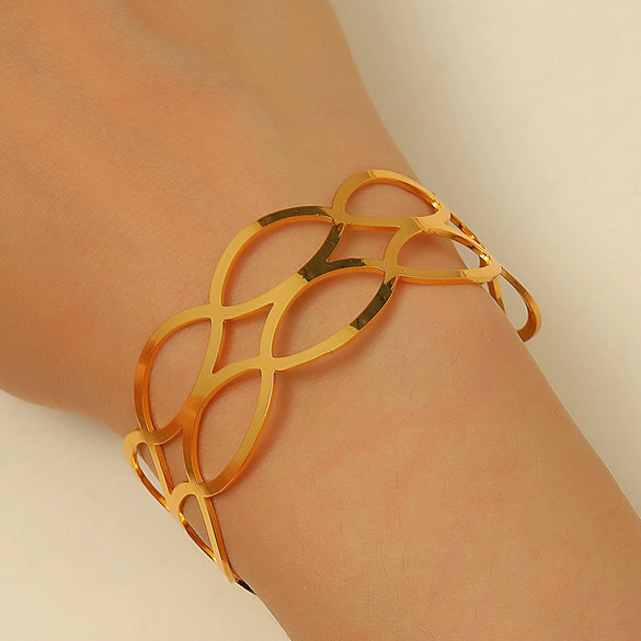 Geometric Opening Leopard Print Alloy Bracelet Ring Twopiece Set Exaggerated Adjustable For Women Electroplated