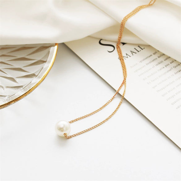 Geometric Pearl Ball Short Necklace With Water Wave Chain Alloy Pendant And Pearl Set Detail Wholesale Fashion Accessory