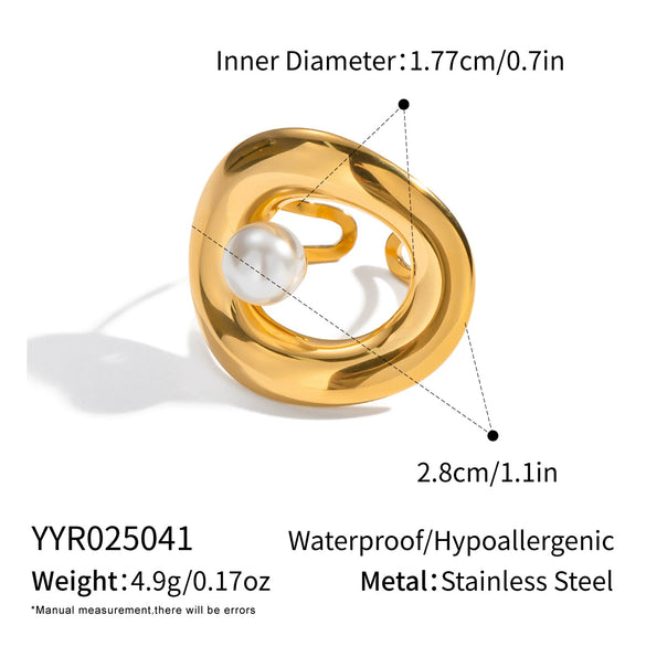 Geometric Pearl Open Ring Stainless Steel Jewelry Accessories With Electroplating For Women