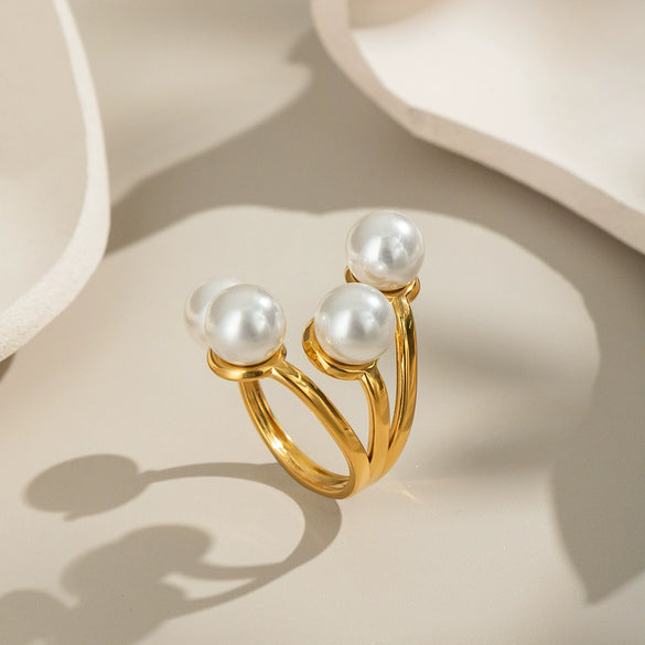 Geometric Pearl Ring For Girls Stainless Steel Electroplated Elegant Niche High End Non Fading Waterproof And Environmentally Friendly