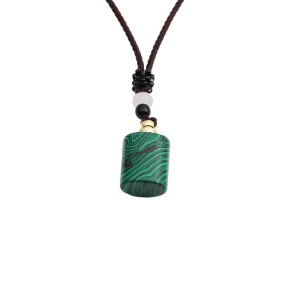 Geometric Perfume Bottle Pendant Sweater Chain Necklace With Alloy Polished Finish And Multicolor Crystal Tiger Eye Stone Malachite Style For Women
