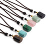Geometric Perfume Bottle Pendant Sweater Chain Necklace With Alloy Polished Finish And Multicolor Crystal Tiger Eye Stone Malachite Style For Women