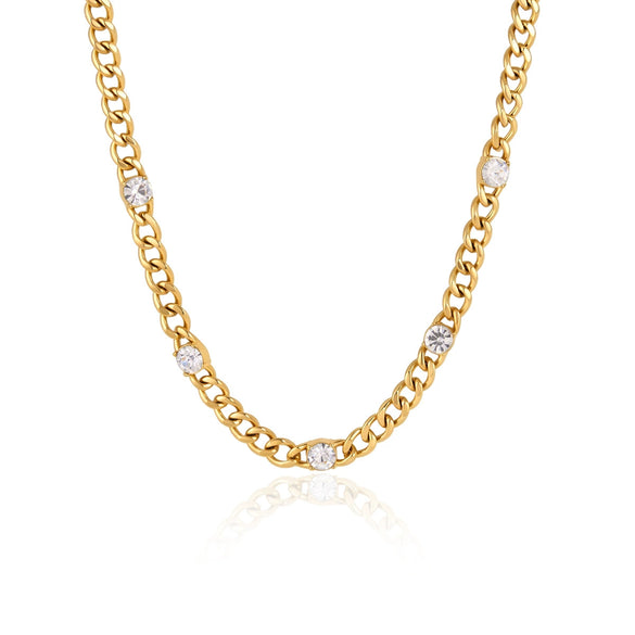 Geometric Pvd Vacuum Gold Plated Stainless Steel Necklace With Zircon Chain And Lobster Clasp For Women