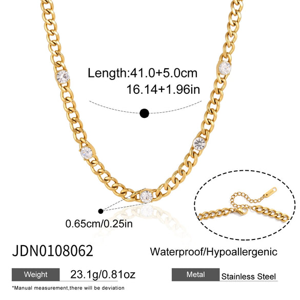 Geometric Pvd Vacuum Gold Plated Stainless Steel Necklace With Zircon Chain And Lobster Clasp For Women