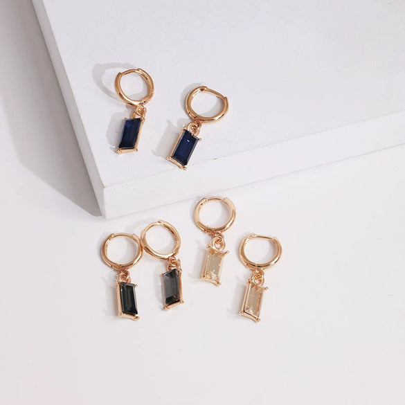 Geometric Rectangular Alloy Earrings With Diamondencrusted Artificial Gemstones For Women