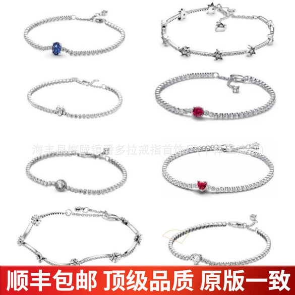 Geometric Red Heart Tennis Racket Motif Sterling Silver Bracelet With Fine Craftsmanship For Unisex Wear