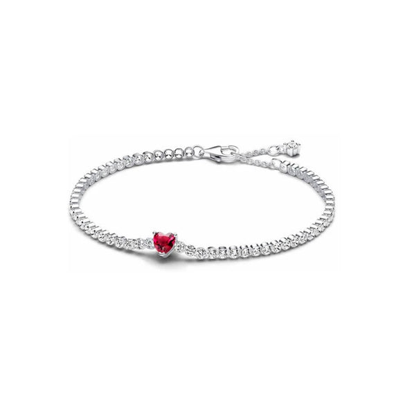 Geometric Red Heart Tennis Racket Motif Sterling Silver Bracelet With Fine Craftsmanship For Unisex Wear