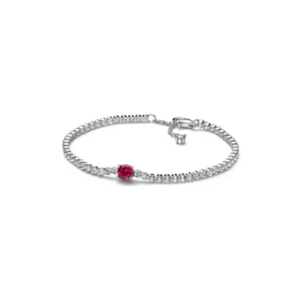 Geometric Red Heart Tennis Racket Motif Sterling Silver Bracelet With Fine Craftsmanship For Unisex Wear