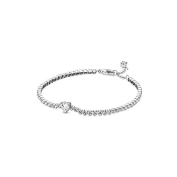 Geometric Red Heart Tennis Racket Motif Sterling Silver Bracelet With Fine Craftsmanship For Unisex Wear