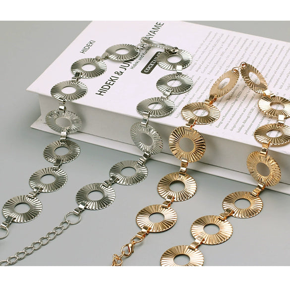 Geometric Round Metal Body Chain Waist Belt With Alloy Buckle And Hook Fastening Retro Fashion Jewelry