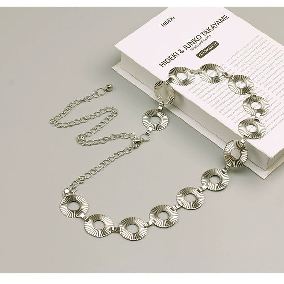 Geometric Round Metal Body Chain Waist Belt With Alloy Buckle And Hook Fastening Retro Fashion Jewelry