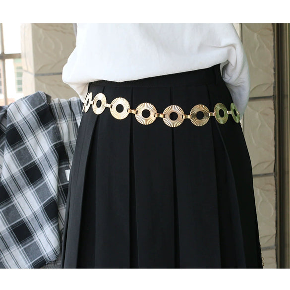 Geometric Round Metal Body Chain Waist Belt With Alloy Buckle And Hook Fastening Retro Fashion Jewelry