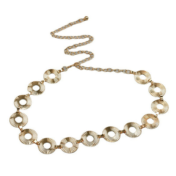 Geometric Round Metal Body Chain Waist Belt With Alloy Buckle And Hook Fastening Retro Fashion Jewelry