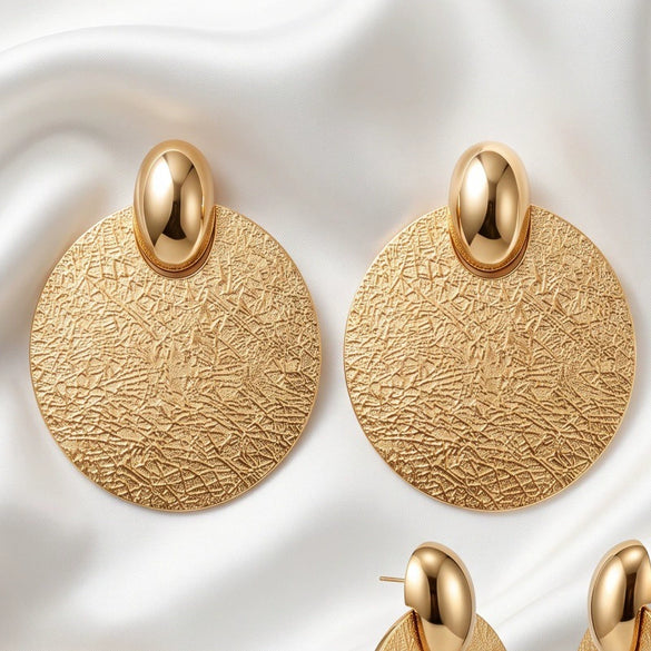 Geometric Round Metal Stud Earrings For Women Plated Ferroalloy Design With Stainless Steel Posts Bold And Elegant Statement Jewelry