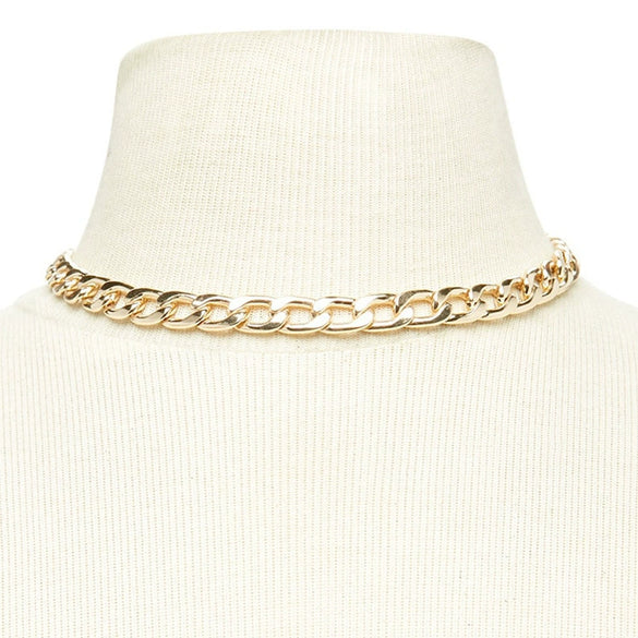 Geometric Short Thick Alloy Iron Chain Necklace With Electroplating Treatment