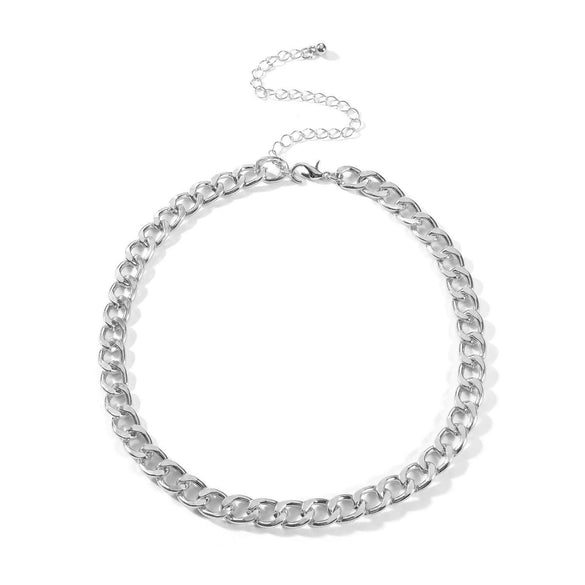 Geometric Short Thick Alloy Iron Chain Necklace With Electroplating Treatment