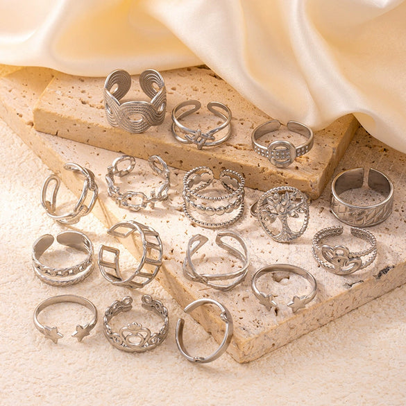 Geometric Simple Titanium Steel Ring With Heart Shape Flower Leaves Letters Numbers Text Design And Electroplating For Female Star Opening And Unisex