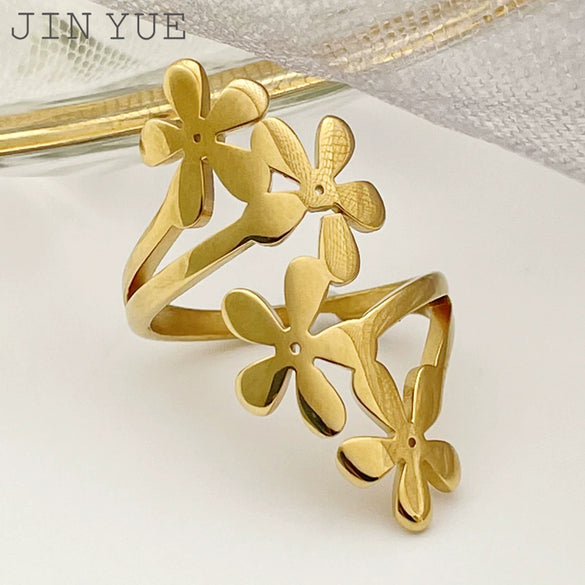 Geometric Small Flower Titanium Steel Ring Electroplated Unisex Jewelry
