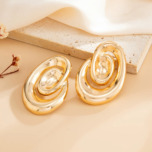 Geometric Spiral Hollow Earrings For Women Irregular Alloy Design With Electroplated Finish And Stainless Steel Ear Posts
