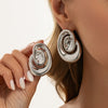 Geometric Spiral Hollow Earrings For Women Irregular Alloy Design With Electroplated Finish And Stainless Steel Ear Posts
