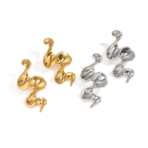Geometric Spiral Rotating Irregular Stainless Steel Earrings For Girls With Electroplating Design