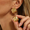 Geometric Square Gold Plated Stainless Steel Stud Earrings With Retro Spiral Line Design For Women
