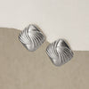 Geometric Square Gold Plated Stainless Steel Stud Earrings With Retro Spiral Line Design For Women