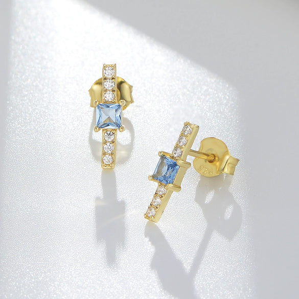 Geometric Square Sterling Silver Zircon Earrings For Women With Diamond Design