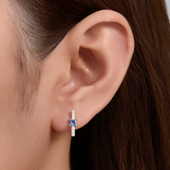 Geometric Square Sterling Silver Zircon Earrings For Women With Diamond Design