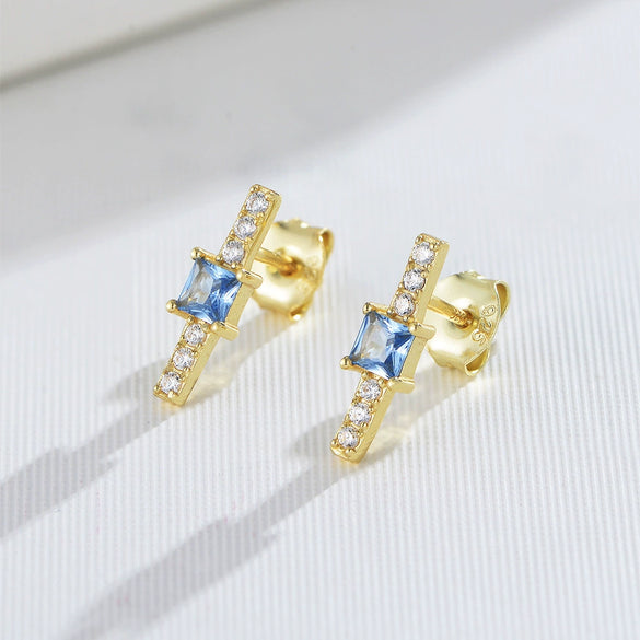 Geometric Square Sterling Silver Zircon Earrings For Women With Diamond Design