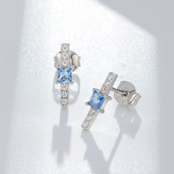 Geometric Square Sterling Silver Zircon Earrings For Women With Diamond Design