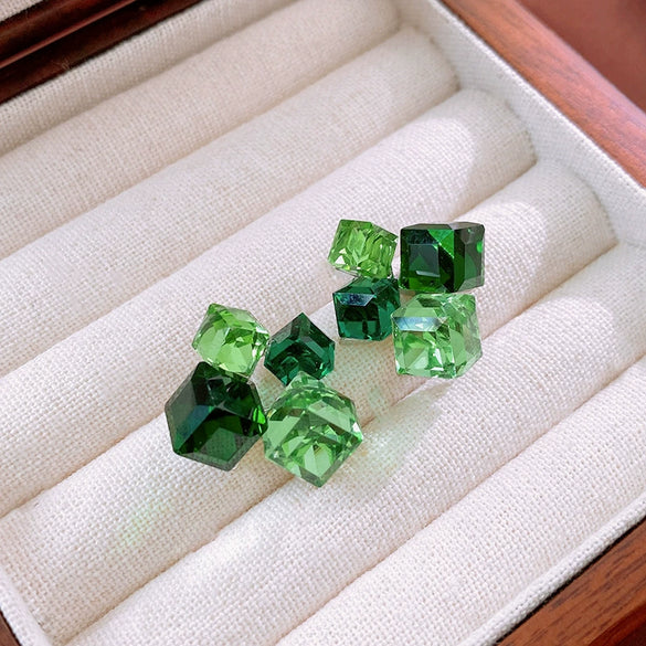 Geometric Square Three Dimensional Fantasy Zircon Earrings In Glass And Glazed Material With Rhombus And Geometric Patterns For Women