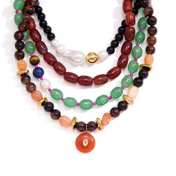 Geometric Stainless Steel Beaded Necklace With Freshwater Pearls And Pvd Gold Plating For Women