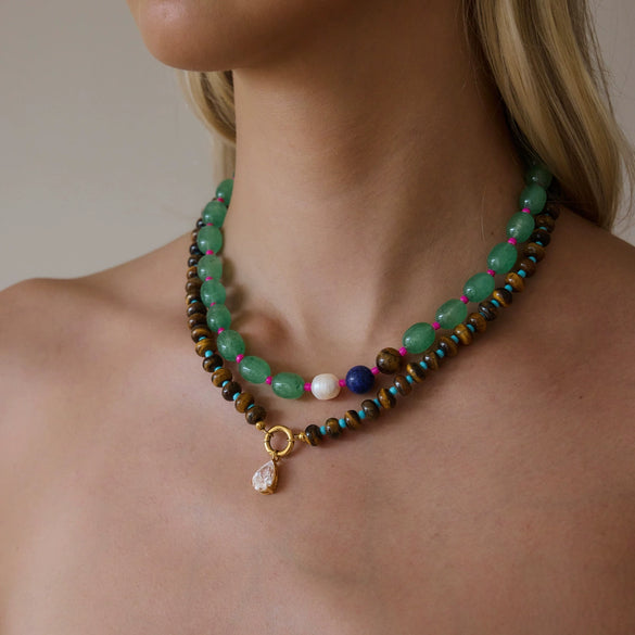Geometric Stainless Steel Beaded Necklace With Freshwater Pearls And Pvd Gold Plating For Women