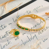 Geometric Stainless Steel Bracelet And Ring Set With Rhinestones Natural Stones And Gold Tone Vacuum Plated Finish