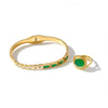 Geometric Stainless Steel Bracelet And Ring Set With Rhinestones Natural Stones And Gold Tone Vacuum Plated Finish