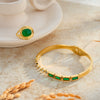 Geometric Stainless Steel Bracelet And Ring Set With Rhinestones Natural Stones And Gold Tone Vacuum Plated Finish