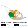 Geometric Stainless Steel Bracelet And Ring Set With Rhinestones Natural Stones And Gold Tone Vacuum Plated Finish