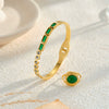 Geometric Stainless Steel Bracelet And Ring Set With Rhinestones Natural Stones And Gold Tone Vacuum Plated Finish