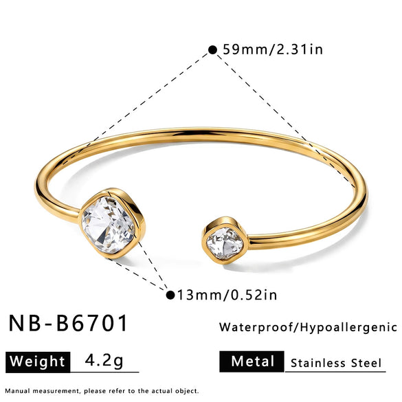 Geometric Stainless Steel Bracelet For Women With Zircon Inlay And 18K Gold Plated Finish Elegant Fashion Jewelry