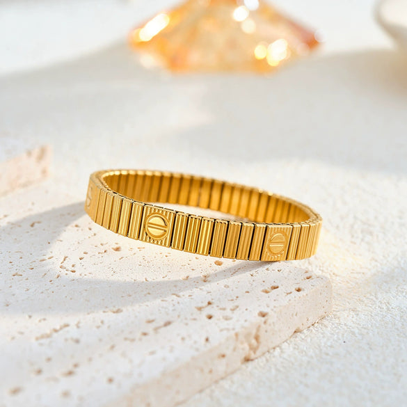 Geometric Stainless Steel Bracelet With Gold Tone Vacuum Electroplated Finish For Women
