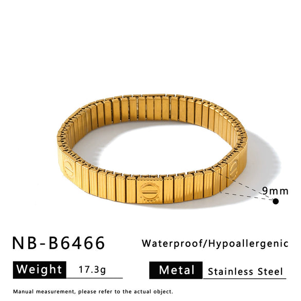 Geometric Stainless Steel Bracelet With Gold Tone Vacuum Electroplated Finish For Women